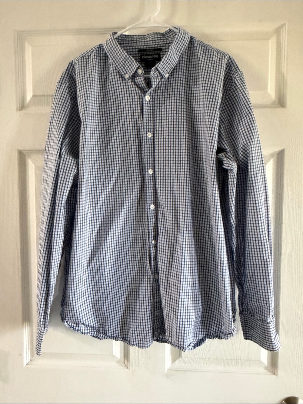 Claiborne Blue and White Checked Button-Down Shirt - Men